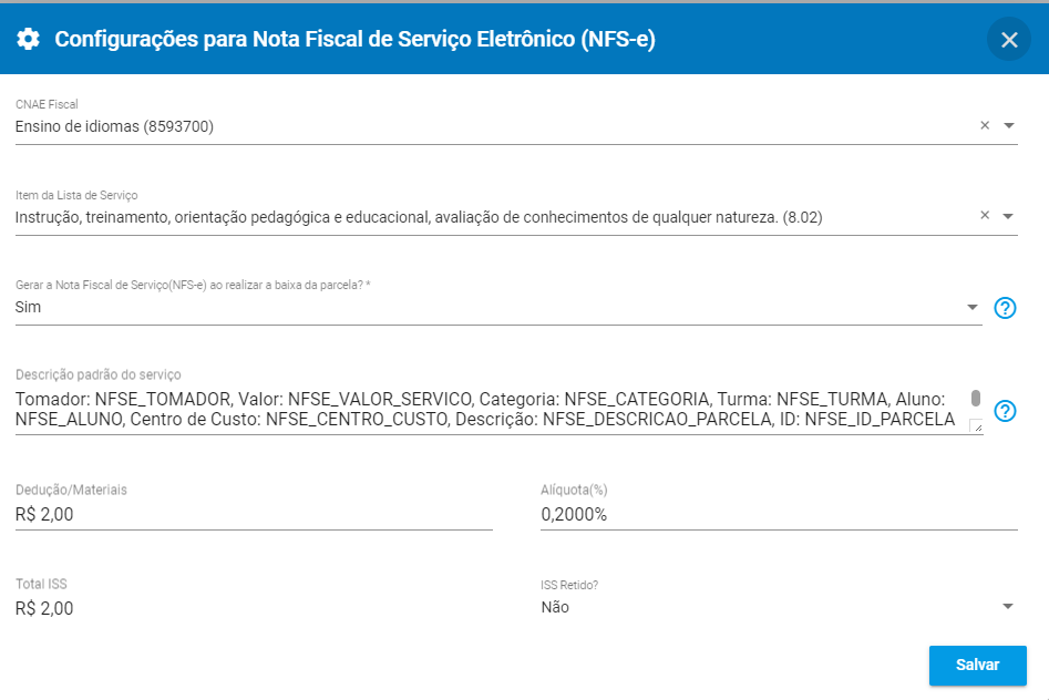 Nota Fiscal de Serviço Eletrônica NFS-e