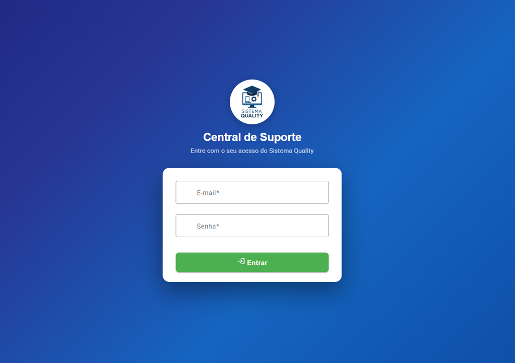 Tela de login da central de suporte