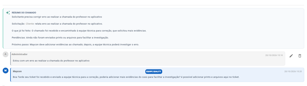 Ticket com resumo por IA